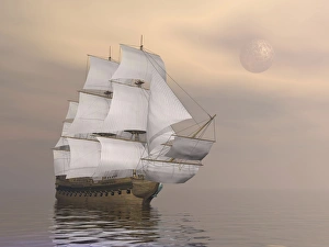 Beautiful old merchant ship sailing on quiet waters Beautiful old merchant ship sailing on quiet waters
