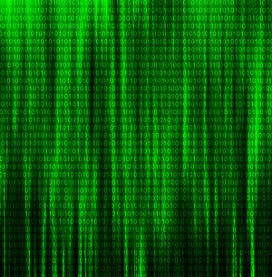 Electronic Data Storage Prints: Binary code on green background