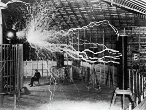 Bolts of electricity discharging in the lab of Nikola Tesla Bolts of electricity discharging in the lab of Nikola Tesla