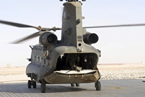 A CH-47 Chinook of the Royal Air Force at the landing zone A CH-47 Chinook of the Royal Air Force at the landing zone