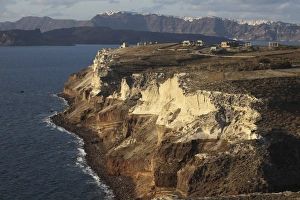 Cliffs of Cape Apronisi covered with tuff deposits from the Minoan Eruption of Santorini Cliffs of Cape Apronisi covered with tuff deposits from the Minoan Eruption of Santorini