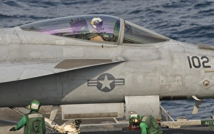 Close-up of a F/A-18 Super Hornet pilot inside aircraft Close-up of a F/A-18 Super Hornet pilot inside aircraft