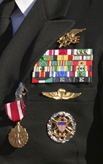Close-up view of military decorations and honors on a commanders dress uniform Close-up view of military decorations and honors on a commanders dress uniform