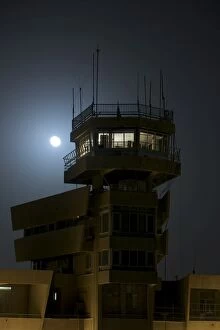 Air Traffic Control Tower Collection: COB Speicher control tower under a full moon