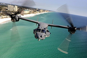 A CV-22 Osprey aircraft flies over Floridas Emerald Coast A CV-22 Osprey aircraft flies over Floridas Emerald Coast