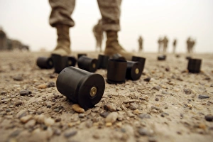 Dented primers and empty shells of the M-32 Multiple Shot Grenade Launcher Dented primers and empty shells of the M-32 Multiple Shot Grenade Launcher