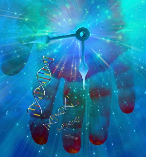 Double Helix Model Prints: DNA Human Clock. 3D rendering