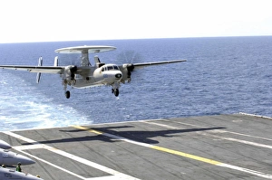 An E-2C Hawkeye makes its approach to the flight deck of USS Dwight D. Eisenhower An E-2C Hawkeye makes its approach to the flight deck of USS Dwight D. Eisenhower