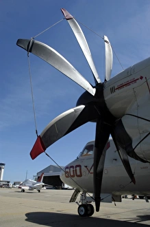 An E-2C Hawkeye sits on the flight line as a static display An E-2C Hawkeye sits on the flight line as a static display