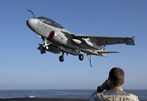 An EA-6B Prowler comes in for an arrested landing aboard USS Dwight D. Eisenhower An EA-6B Prowler comes in for an arrested landing aboard USS Dwight D. Eisenhower