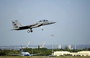 An F-15A Eagle returns to Hickam Air Force Base An F-15A Eagle returns to Hickam Air Force Base