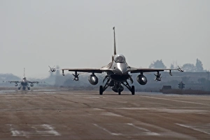 An F-16D Barak of the Israeli Air Force taxiing on the runway An F-16D Barak of the Israeli Air Force taxiing on the runway