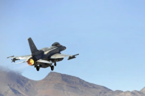 An F-16E from the United Arab Emirates taking off for a training mission at Nellis Air Force Base An F-16E from the United Arab Emirates taking off for a training mission at Nellis Air Force Base