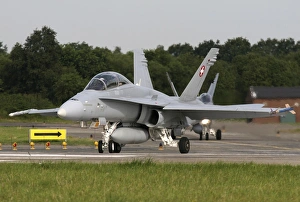 An F-18C Hornet of the Swiss Air Force taxiing for departure An F-18C Hornet of the Swiss Air Force taxiing for departure