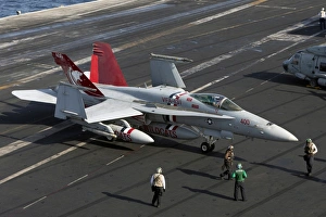 An F/A-18C Hornet during flight operations on USS Dwight D. Eisenhower An F/A-18C Hornet during flight operations on USS Dwight D. Eisenhower