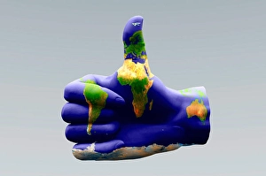 Colorful Digital Artwork Prints: Global Thumbs Up. 3D rendering