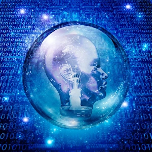 Brainstorming Concept Prints: Head light bulb with binary enclosed in glass sphere