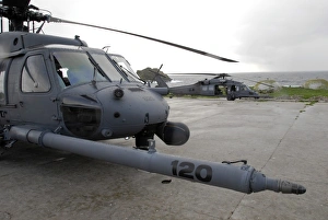 Two HH-60G Pave Hawks sit at a helipad at Farallon Island Two HH-60G Pave Hawks sit at a helipad at Farallon Island