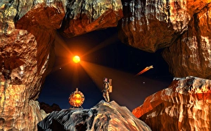 Futuristic Space Travel Prints: A human astronaut exploring & mining an asteroid