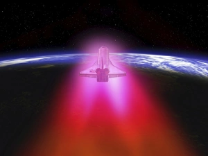 Illustration of a space shuttle re-entering the Earths atmosphere Illustration of a space shuttle re-entering the Earths atmosphere