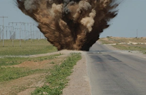 An Improvised Explosive Device destroyed by C-4 explosives An Improvised Explosive Device destroyed by C-4 explosives