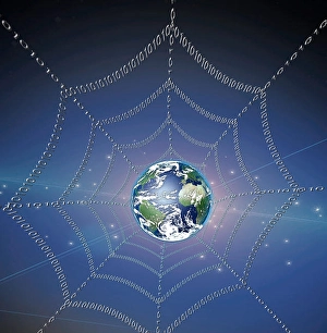 Binary Code Concept Prints: Internet represented by web of binary