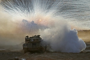 An Israel Defense Force Merkava Mark II main battle tank in a live fire exercise An Israel Defense Force Merkava Mark II main battle tank in a live fire exercise
