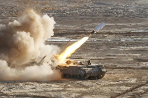 An Israel Defense Force Puma M26 launches a mine clearing line charge An Israel Defense Force Puma M26 launches a mine clearing line charge