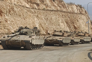 Israeli Defense Force Merkava Mark III-D battle tanks en route to Lebanon Israeli Defense Force Merkava Mark III-D battle tanks en route to Lebanon