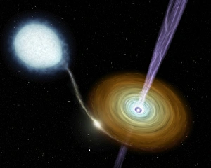 Spitzer Space Telescope Images Prints: Jets of material shooting out from the neutron star in a binary system