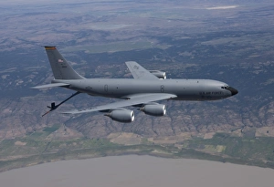 A KC-135R Stratotanker in flight over Central Oregon A KC-135R Stratotanker in flight over Central Oregon