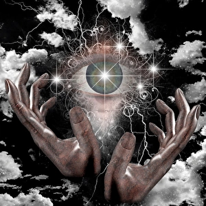 Abstract Space Art Prints: Large eye and hands