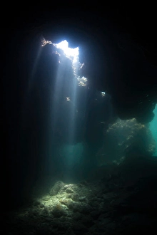 Underwater Cave Photography Prints: Light beams inside Dolphin's Den cavern