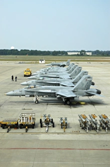 Line-up of F/A-18 Hornets on the ramp at Naval Air Station Oceana, Virginia Line-up of F/A-18 Hornets on the ramp at Naval Air Station Oceana, Virginia