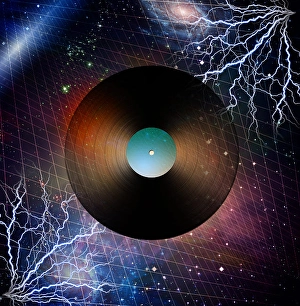 Retro Music Equipment Prints: LP with space