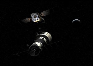 A manned orbital maintenance platform rendezvouses with Chandra X-ray Observatory A manned orbital maintenance platform rendezvouses with Chandra X-ray Observatory