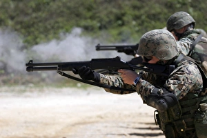 Marines firing shotguns Marines firing shotguns