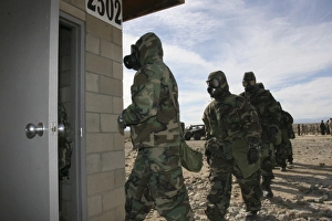 Marines and Sailors file into the gas chamber Marines and Sailors file into the gas chamber