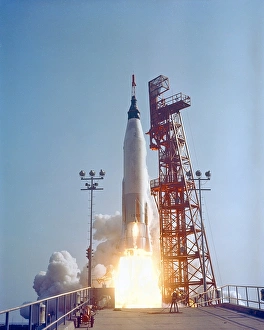 Mercury-Atlas 9 lifts off from its launch pad at Cape Canaveral, Florida Mercury-Atlas 9 lifts off from its launch pad at Cape Canaveral, Florida