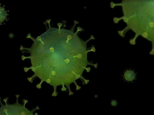 Virology Images Prints: Microscopic viruses floating in an environment