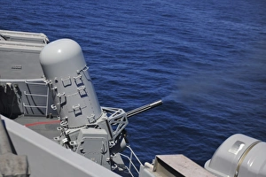 A MK 15 Phalanx close-in weapon system is fired aboard USS Carl Vinson A MK 15 Phalanx close-in weapon system is fired aboard USS Carl Vinson