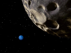 Neptune seen from its tiny, distant moon, Nereid Neptune seen from its tiny, distant moon, Nereid