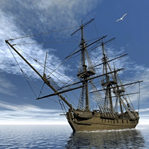 Old Meduse frigate of the French Navy navigating the ocean by day Old Meduse frigate of the French Navy navigating the ocean by day