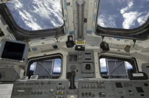 Space Shuttle Atlantis Prints: A view from inside the flight deck of Space Shuttle Atlantis