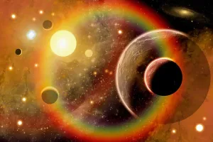 Solar System Illustration Prints: A planetary system in the outer limits of a distant nebula