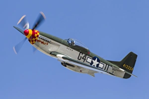 A P-51 Mustang flies by at Stead Field, Nevada A P-51 Mustang flies by at Stead Field, Nevada