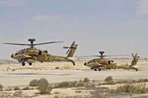 Ah 64 Collection: A pair of AH-64D Saraf attack helicopters of the Israeli Air Force