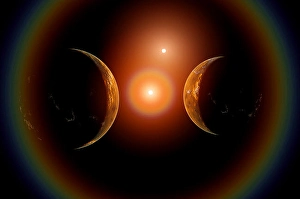 Binary Star System Prints: A pair of alien worlds in orbit around a binary star system