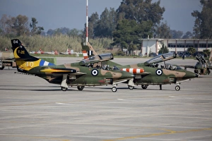 A pair of Hellenic Air Force T-2 Buckeye trainer aircraft, Kalamata, Greece A pair of Hellenic Air Force T-2 Buckeye trainer aircraft, Kalamata, Greece