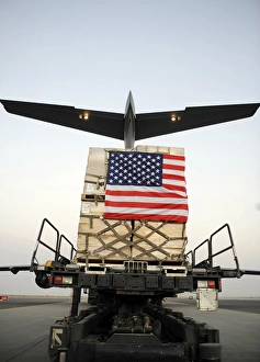 A pallet containing humanitarian relief supplies A pallet containing humanitarian relief supplies